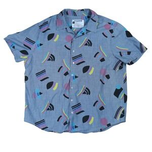 Target Take Pride Button Up Chambray Blue Short Sleeve Shirt Geometric Sz XXL